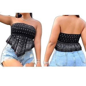 SHEIN CURVE - Plus Black & White Paisley Print Tube Top - NWT